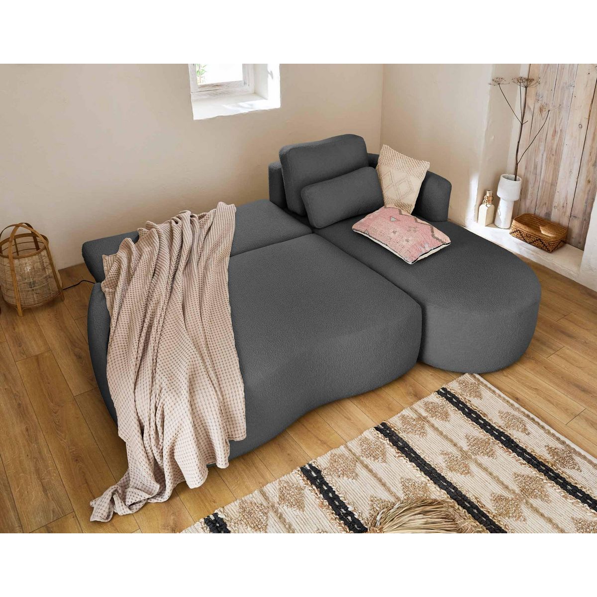 LISA DESIGN Mahina - canapé d'angle droit - 4 places - convertible avec coffre - en tissu bouclette