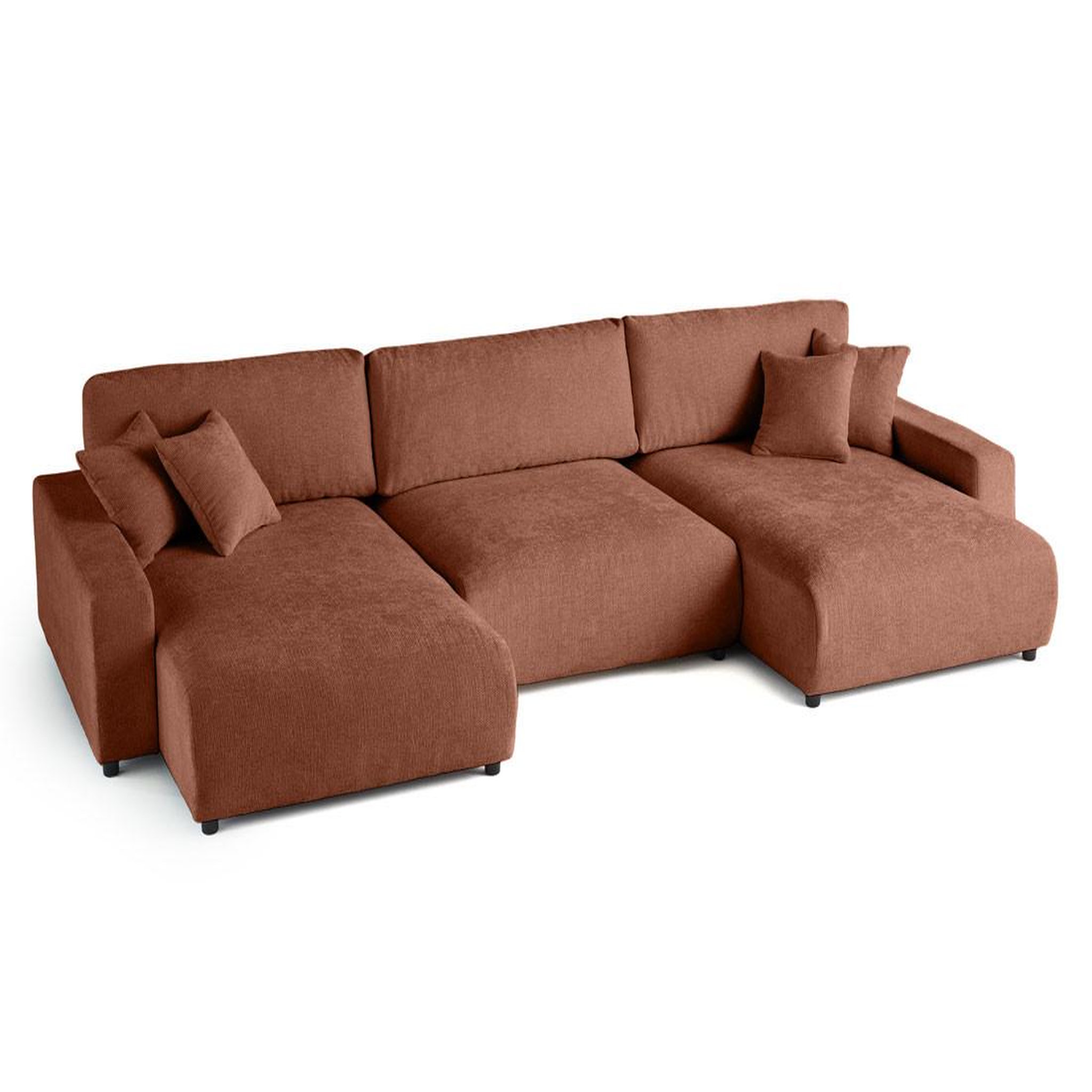 Voir la diapositive 2 : BEST MOBILIER Pivoine - canapé panoramique en u - 7 places - convertible avec coffre - en velours texturé