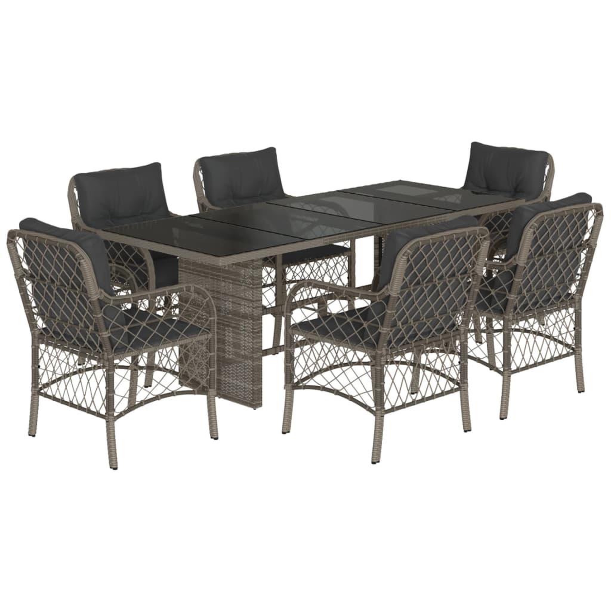 Voir la diapositive 2 : VIDAXL Ensemble a manger de jardin et coussins 7 pcs gris rotin