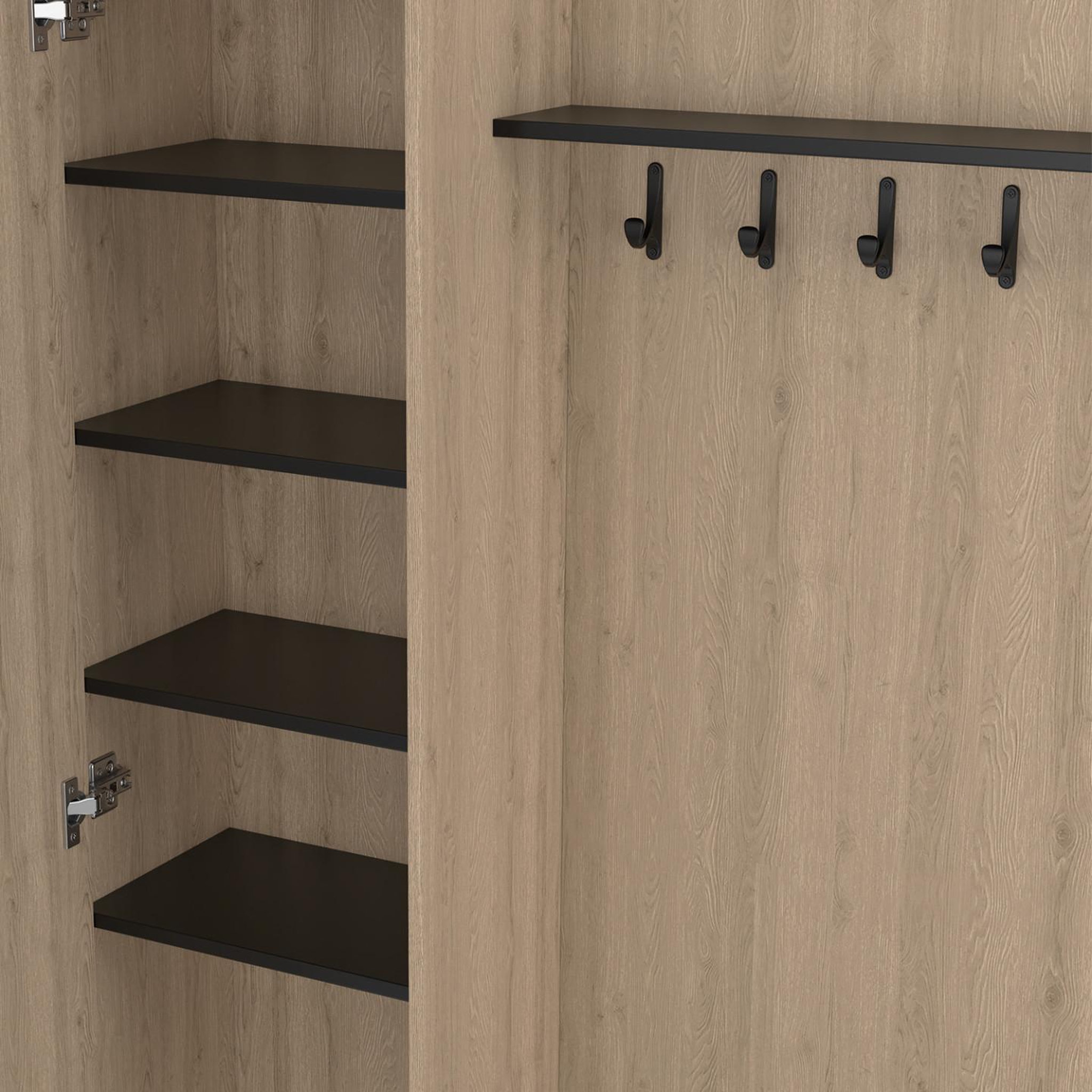 Voir la diapositive 6 : ID MARKET Vestiaire d'entrée rangement chaussures avec miroir et étagères mahaut 1 porte effet bois et noir