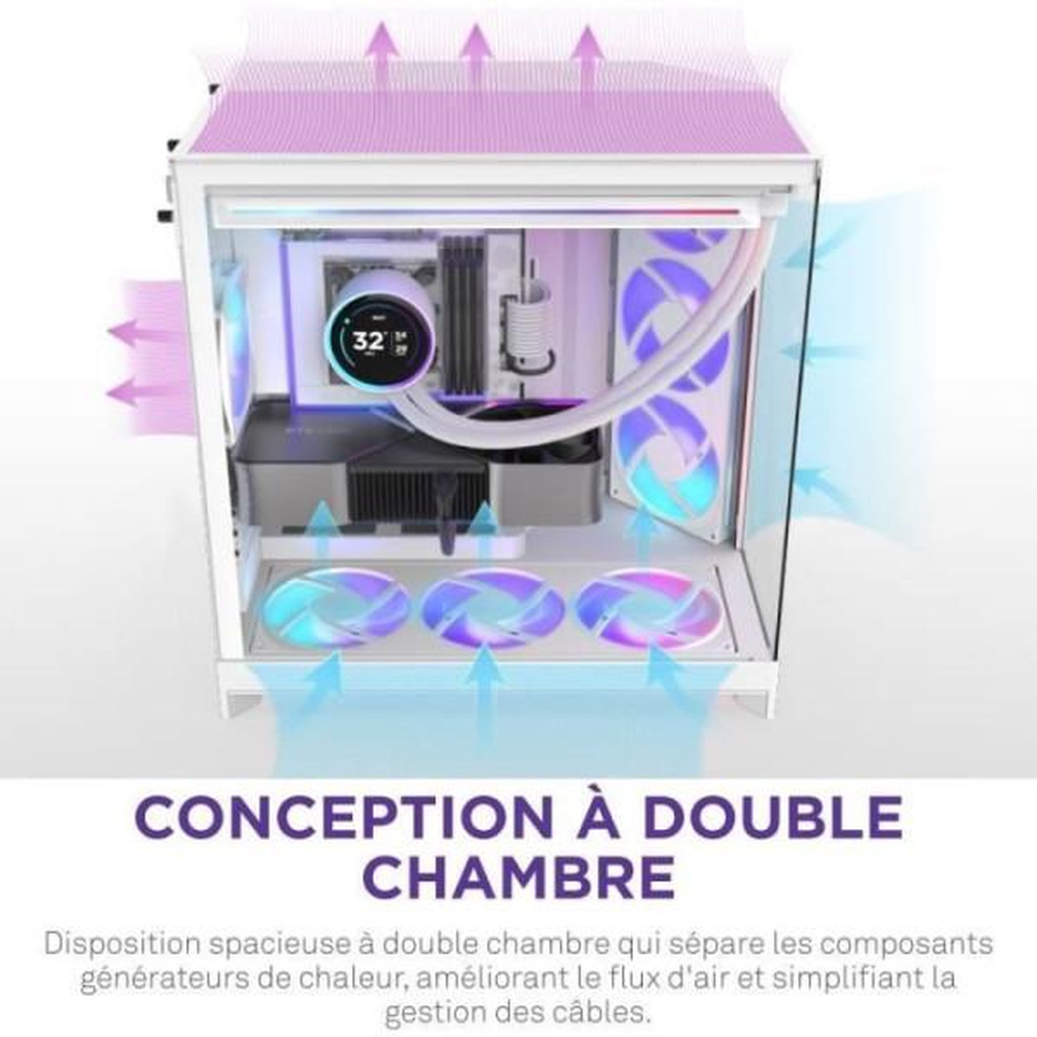 Voir la diapositive 3 : NZXT Boitier moyen-tour - NZXT - H9 Flow - Double chambre - Panneaux mesh - Verre trempé