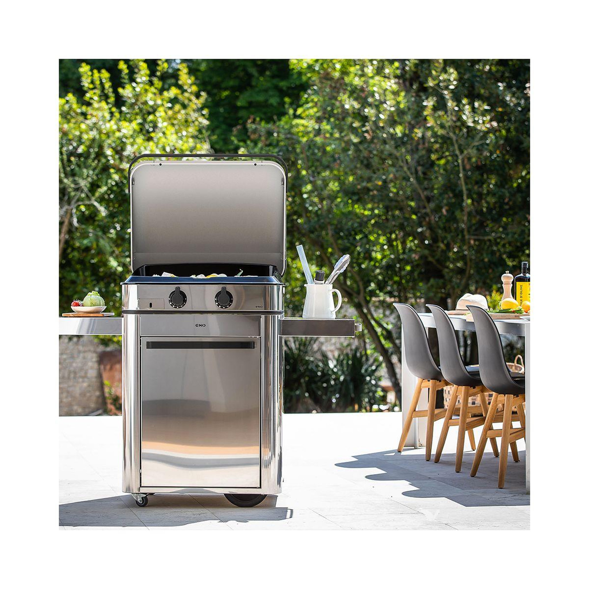 Voir la diapositive 4 : Eno Plancha gaz enosign 65 inox 2 brûleurs sur chariot, 56x40 cm