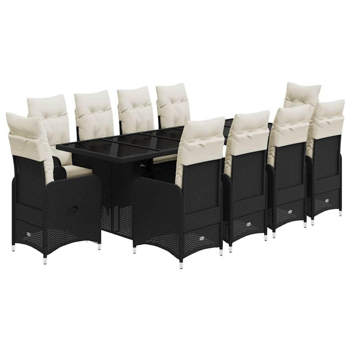 VIDAXL Ensemble de bistro de jardin 11 pcs coussins noir poly rotin