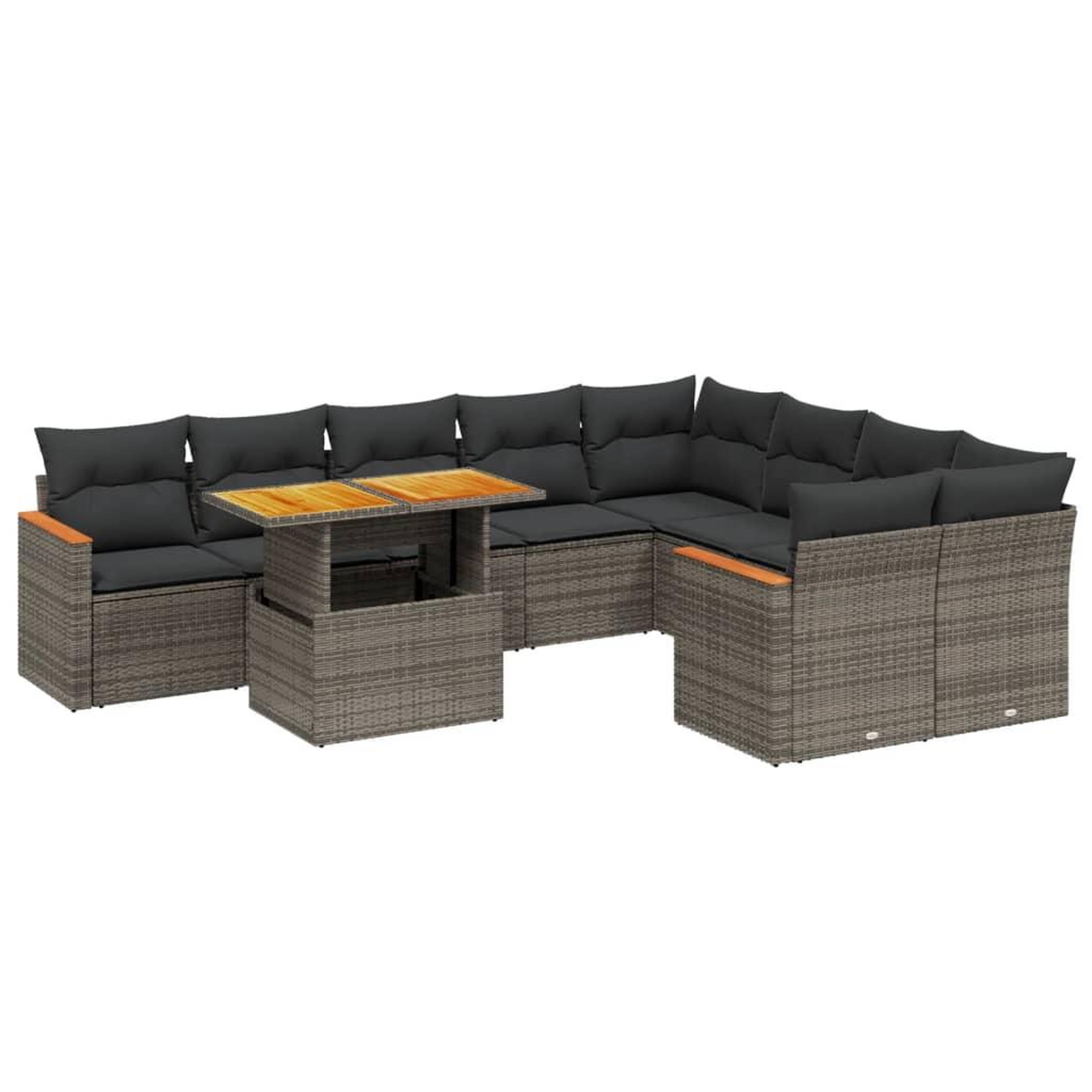 Voir la diapositive 2 : VIDAXL Salon de jardin avec coussins 10 pcs gris resine tressee