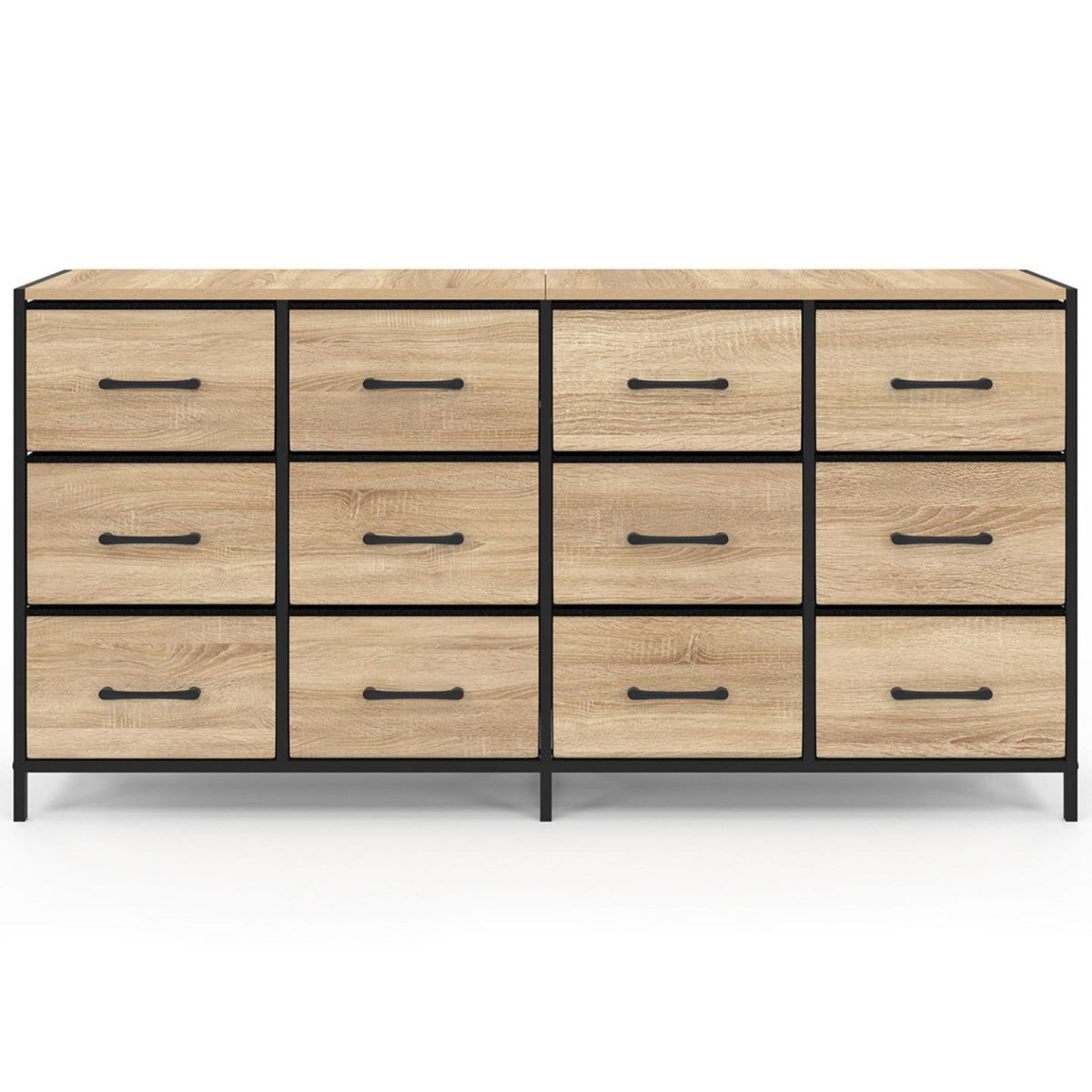 ID MARKET Commode 12 tiroirs en tissu UTAH 140 cm meuble de rangement design industriel