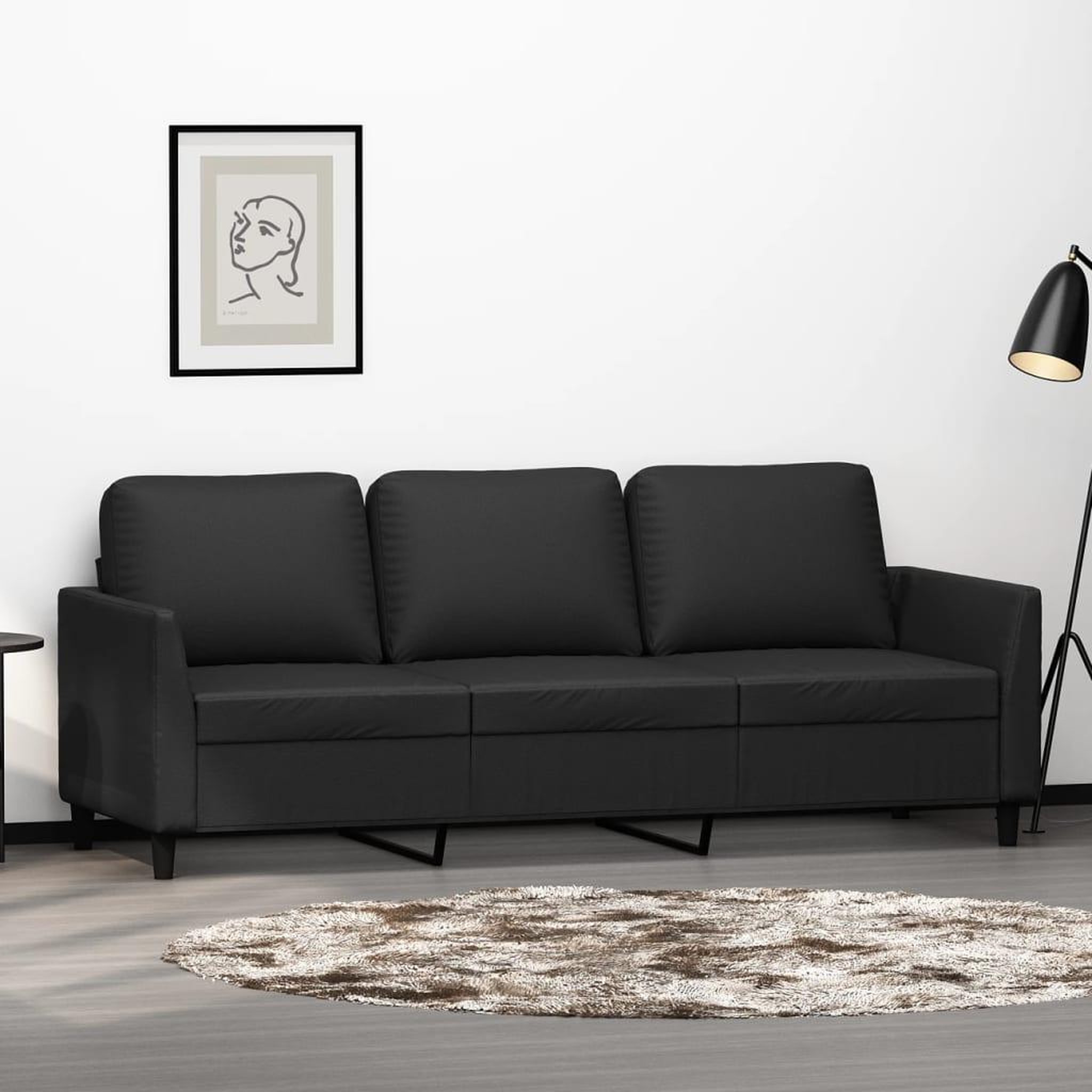 VIDAXL Canape a 3 places Noir 180 cm Similicuir