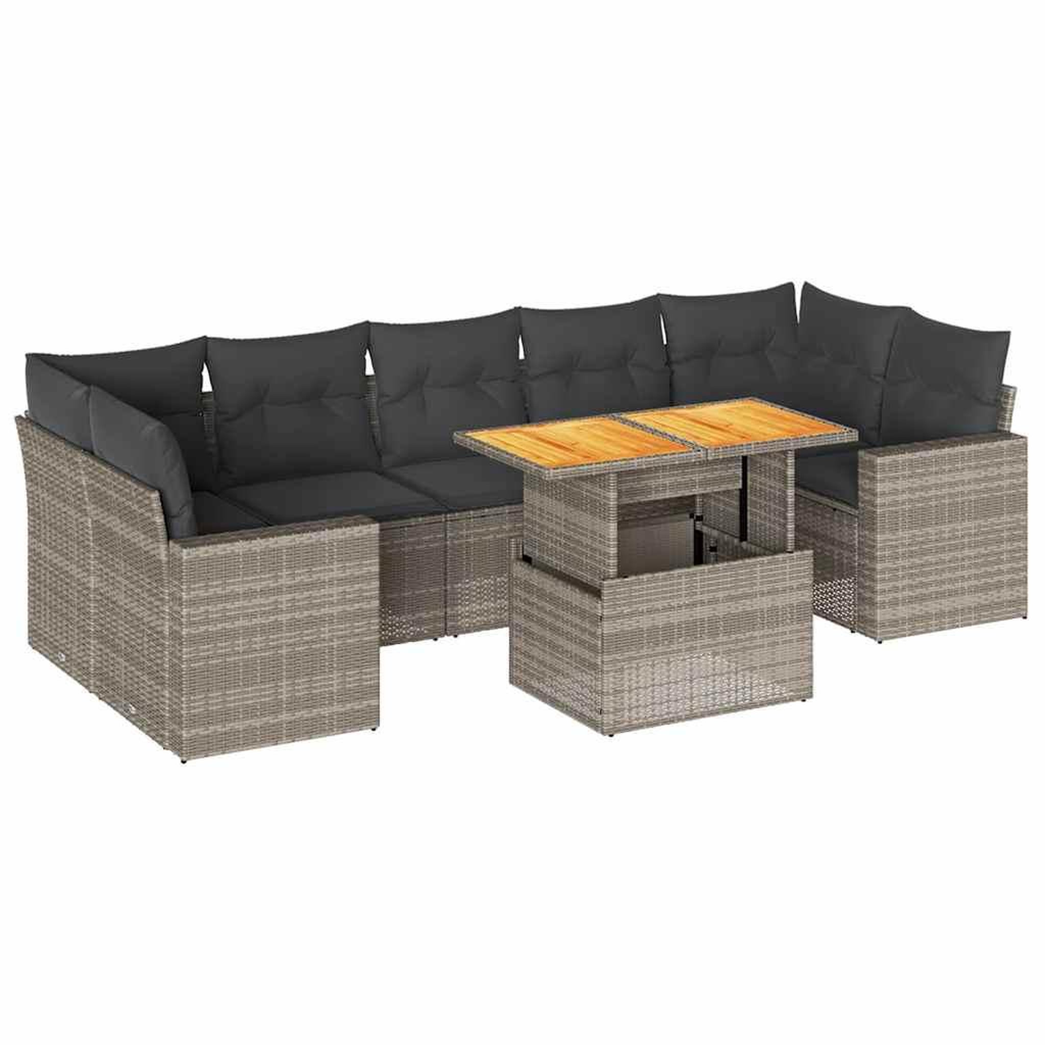 Voir la diapositive 2 : VIDAXL Salon de jardin 8 pcs avec coussins gris resine tressee