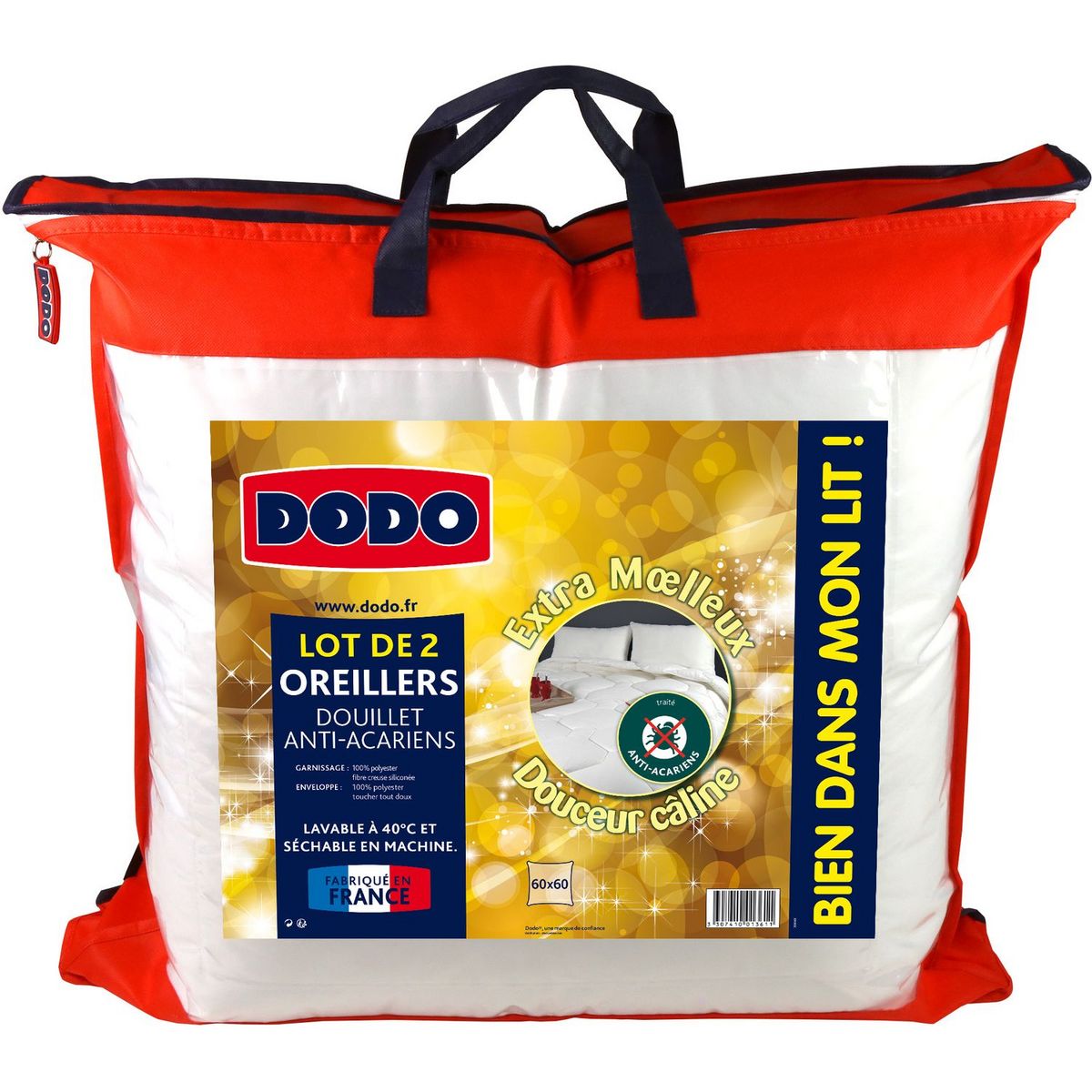 DODO Lot 2 oreillers DODO extra moelleux en microfibre anti-acariens