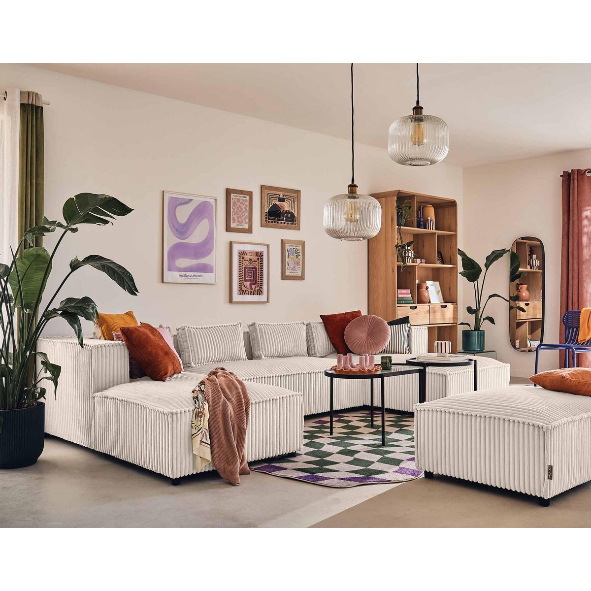 LISA DESIGN Stella - canapé panoramique en u - 7 places - en velours côtelé grosses côtes