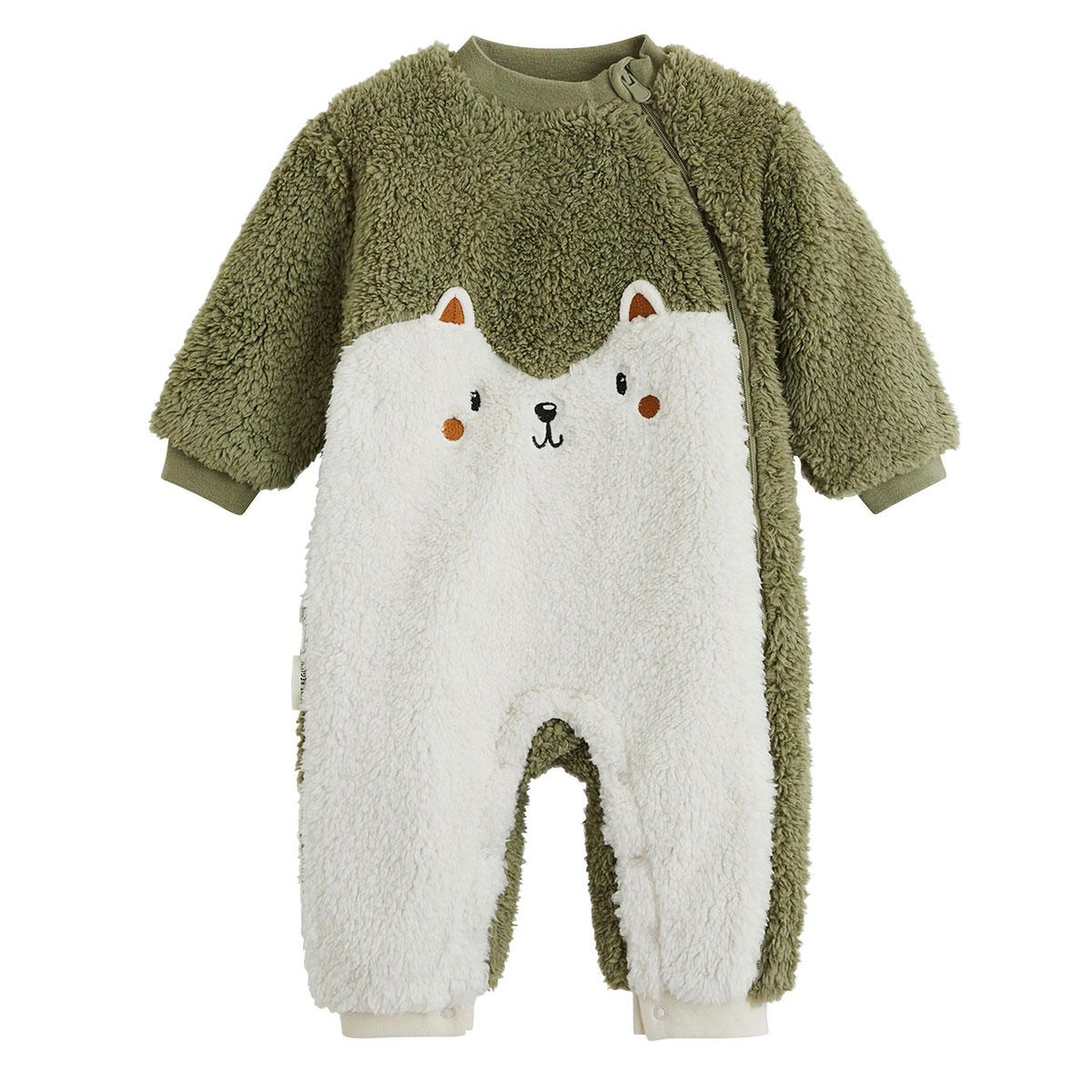 PETIT BEGUIN Surpyjama bébé en sherpa ginkgo. Coloris disponibles : Vert