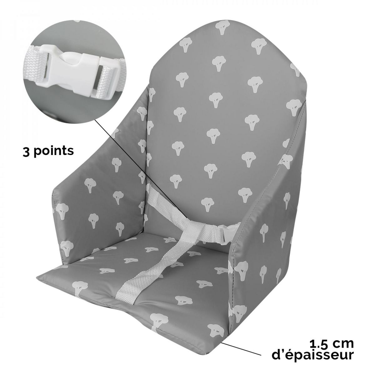 Monsieur Bébé Coussin d'assise universel Miam avec harnais pour chaise haute bébé