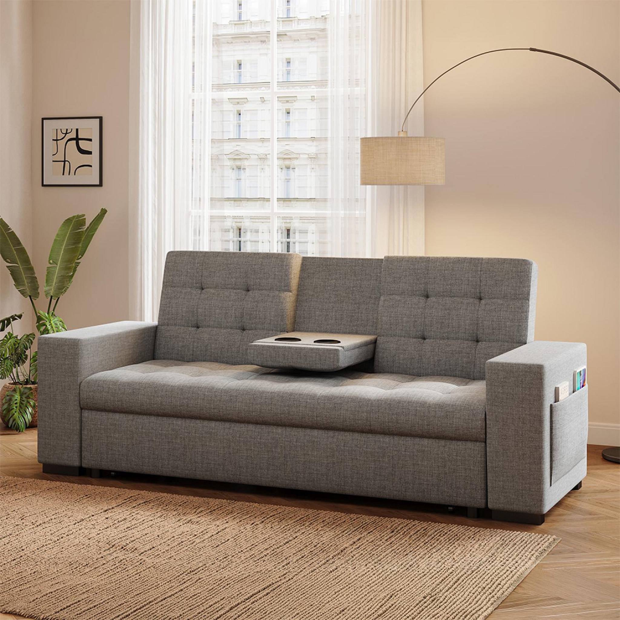 Voir la diapositive 2 : CONCEPT USINE Canapé convertible gris foncé avec rangements noho