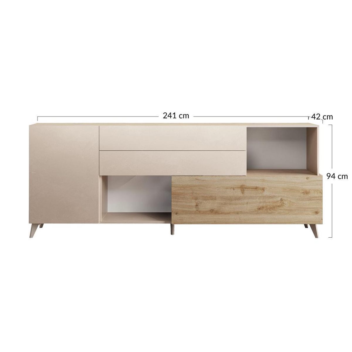 BEST MOBILIER Estelle - buffet bas - 2 portes et 2 tiroirs - 241 cm