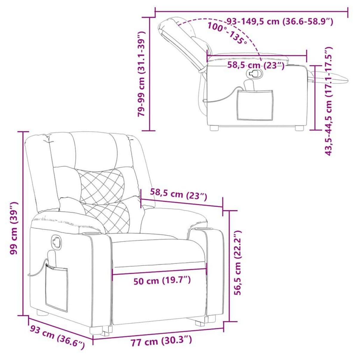 VIDAXL Fauteuil de massage inclinable Marron Tissu