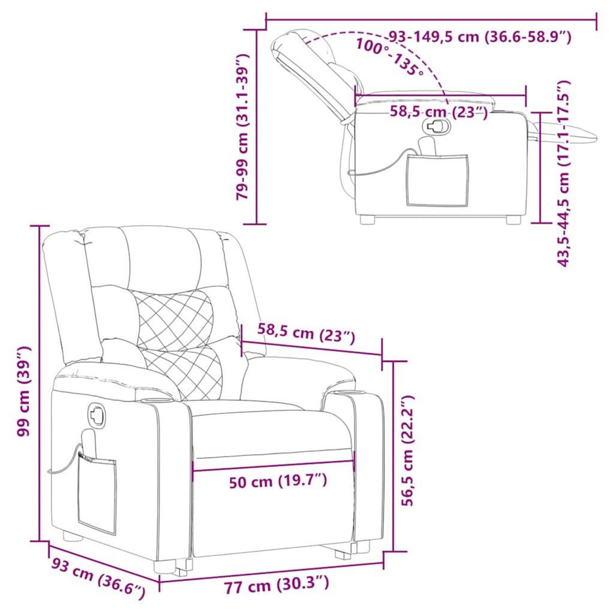 VIDAXL Fauteuil de massage inclinable Marron Tissu