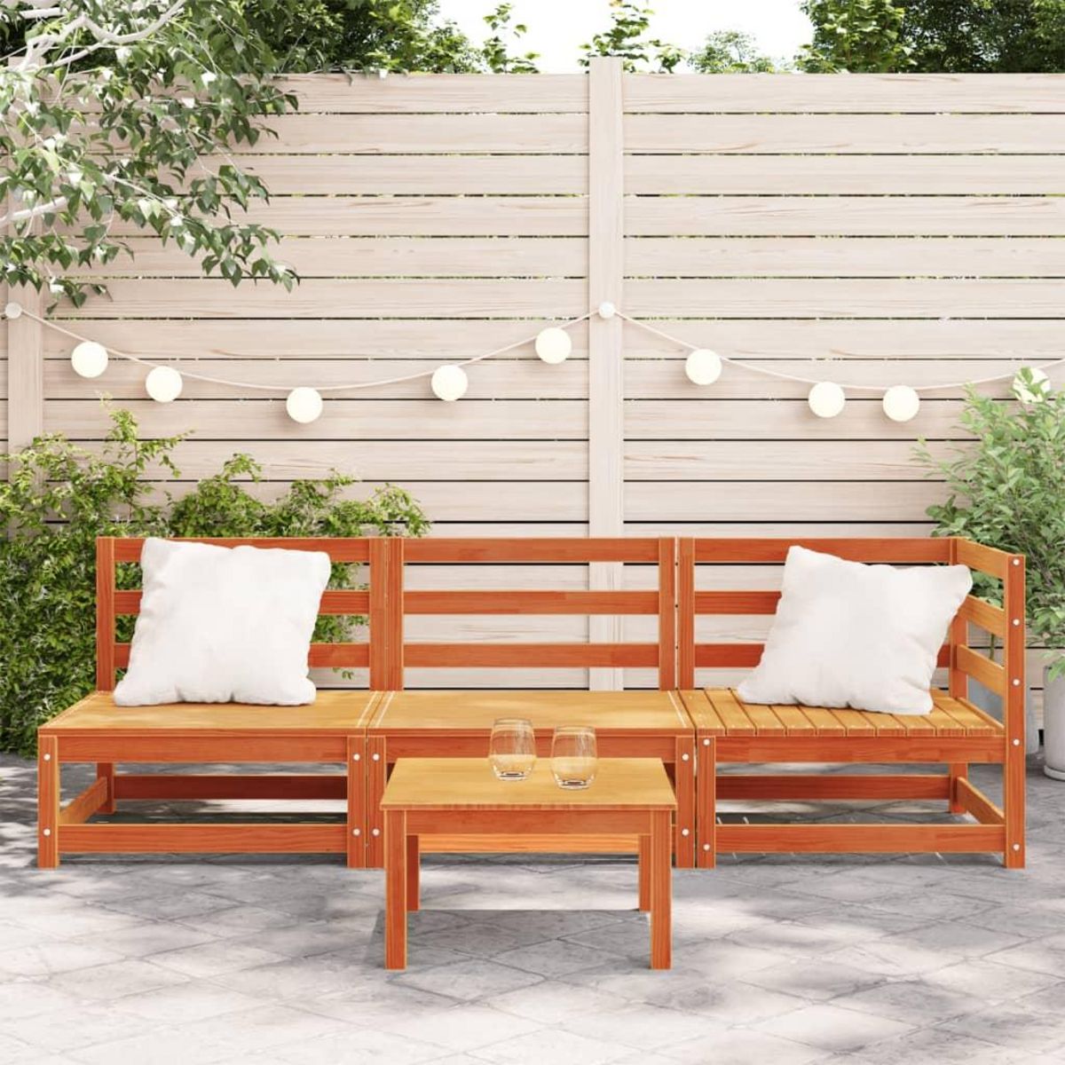 VIDAXL Canape de jardin 3 places cire marron bois de pin massif