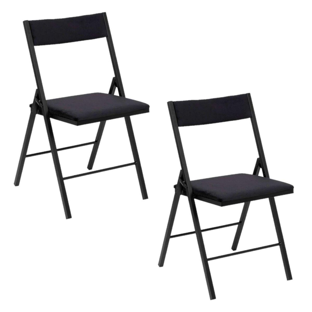 TOILINUX Lot de 2 chaises pliantes carrées en velours - Noir