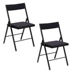 TOILINUX Lot de 2 chaises pliantes carrées en velours - Noir