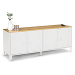 ID MARKET Buffet bas 140 cm ESTER 4 portes métal blanc plateau bois design industriel