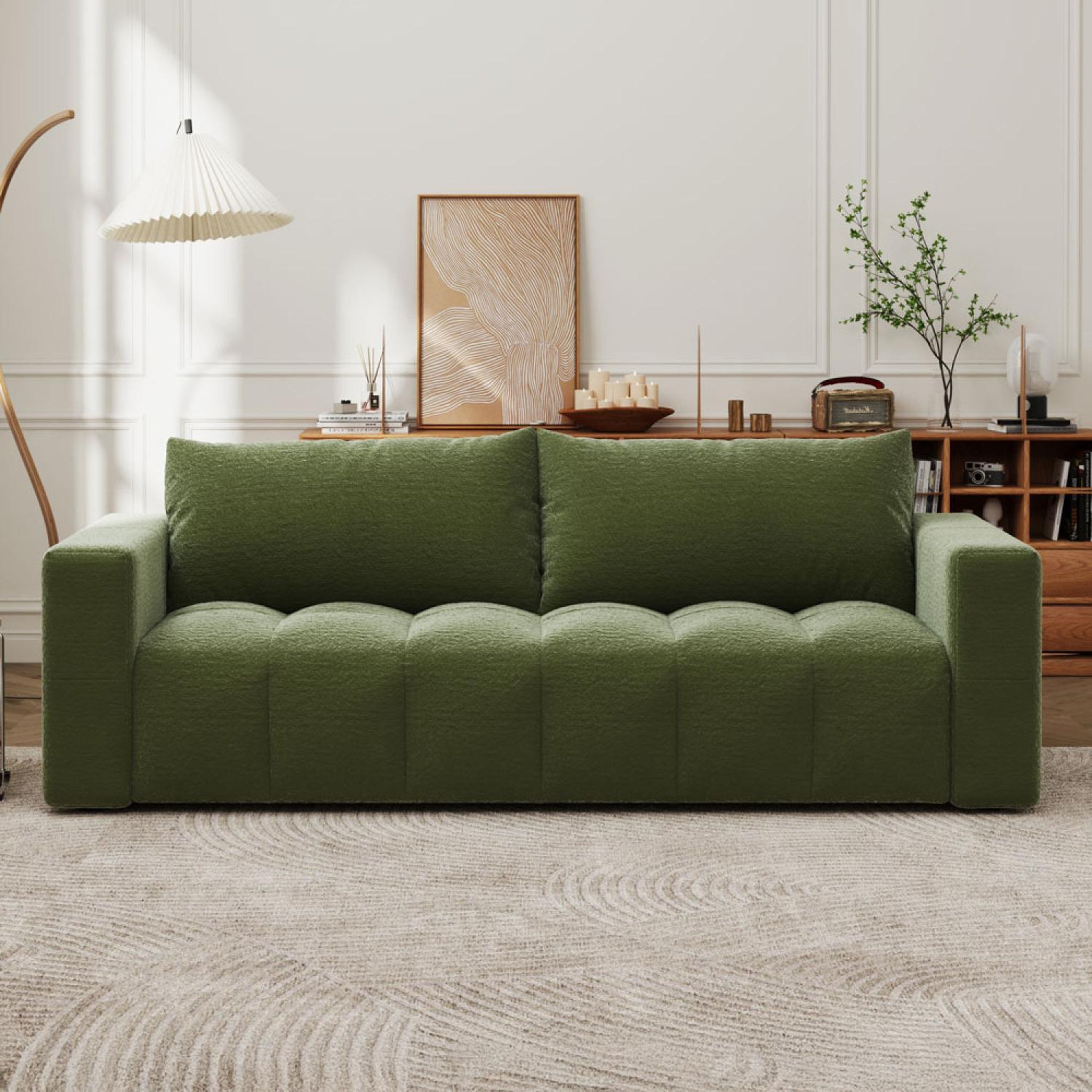 Voir la diapositive 2 : CONCEPT USINE Canapé convertible 3 places avec coffre en bouclette vert canterbury