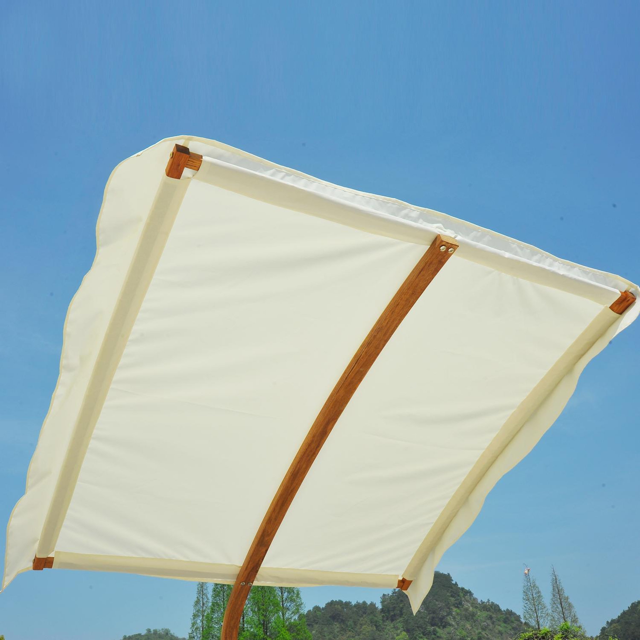 Voir la diapositive 4 : HOMCOM Hamac de jardin avec support en bois et parasol hamac sur pied 2 personnes max. charge max. 180 Kg