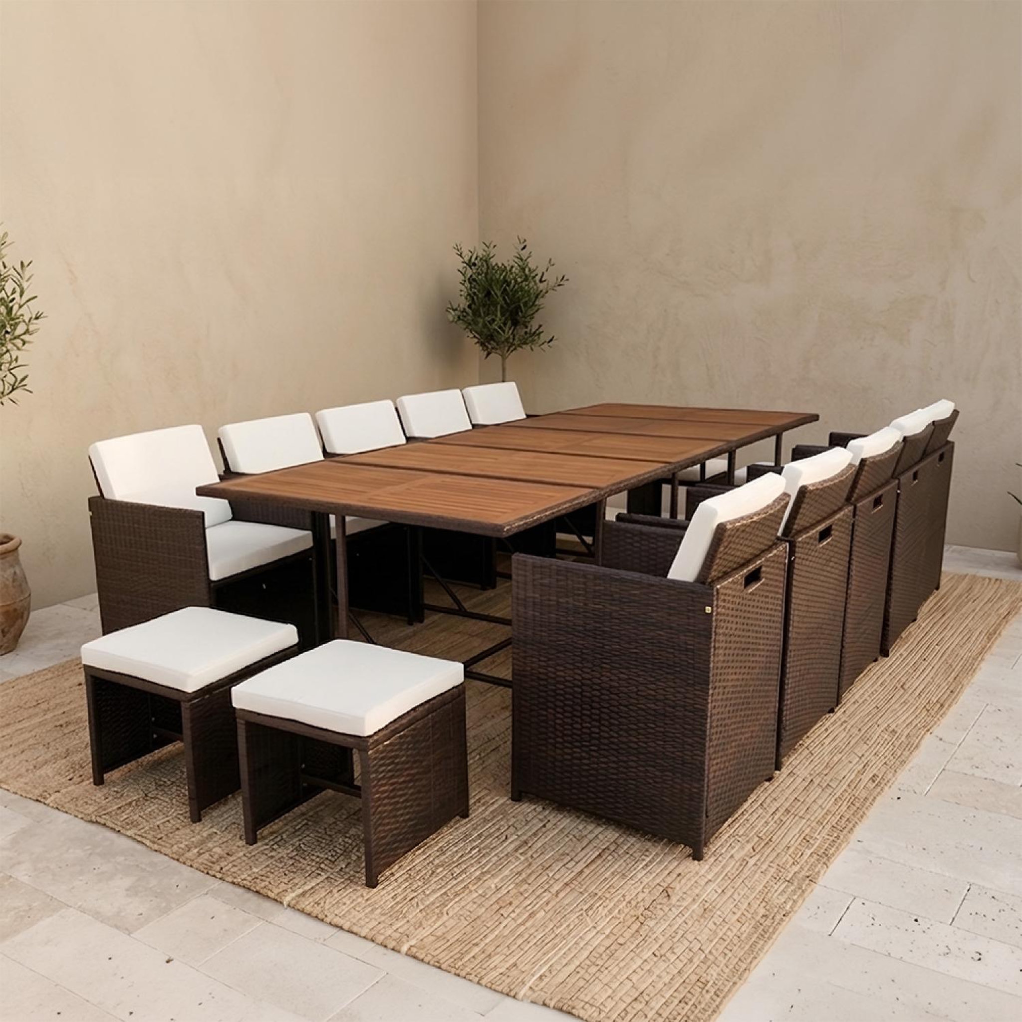Voir la diapositive 2 : CONCEPT USINE Salon de jardin 14 pl en acacia et résine marron + housse toledo
