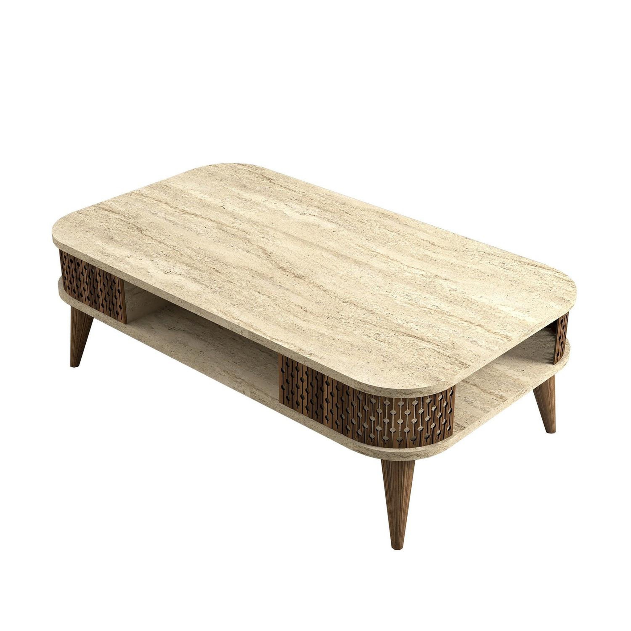 Habitat et Jardin Table basse en bois  eylul  - 105 x 60 x 35 cm - travertin