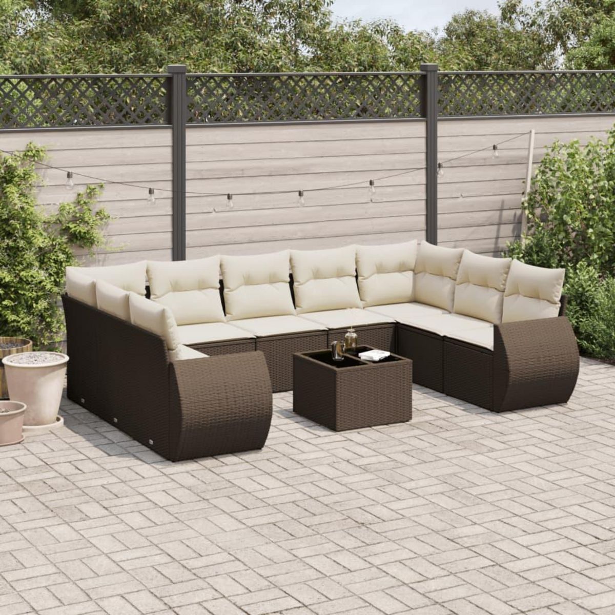VIDAXL Salon de jardin 10 pcs avec coussins marron resine tressee