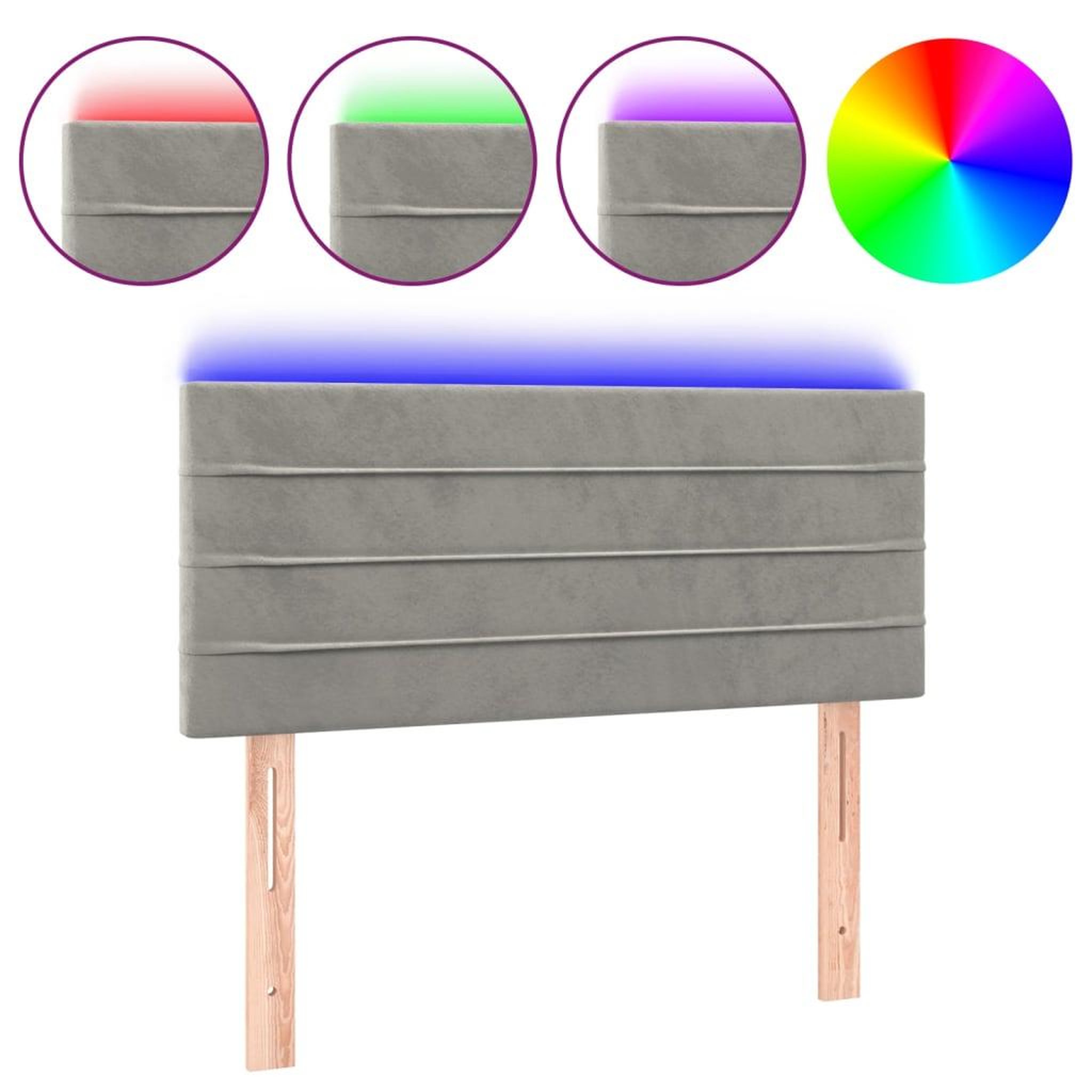 Voir la diapositive 2 : VIDAXL Tete de lit a LED Gris clair 80x5x78/88 cm Velours