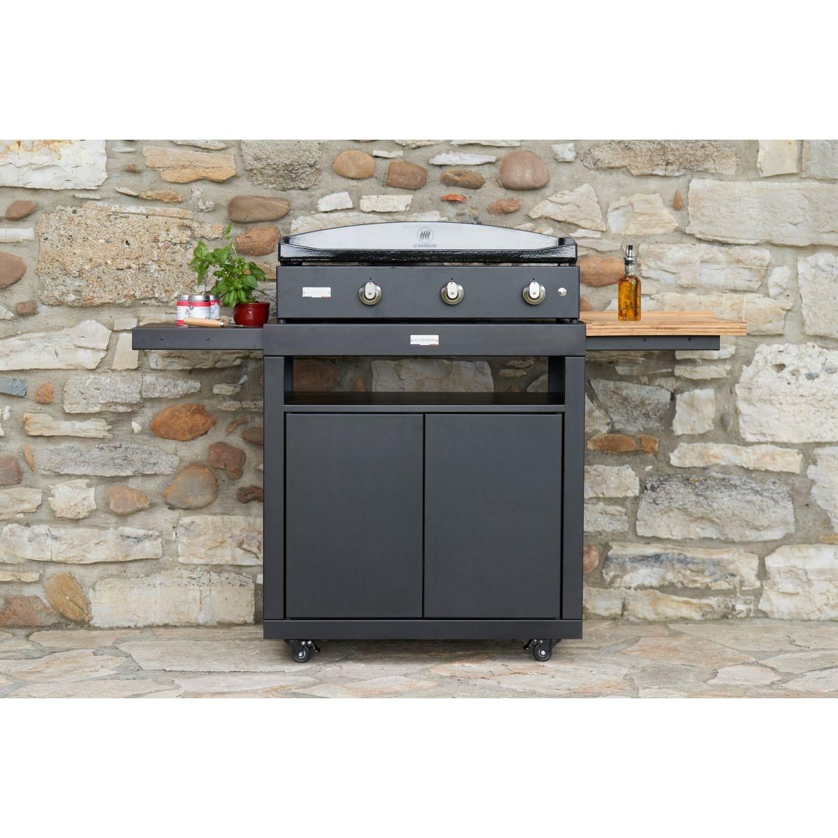 Le marquier Plancha gaz Pure 375 Noir 3 brûleurs à poser, 75x40 cm