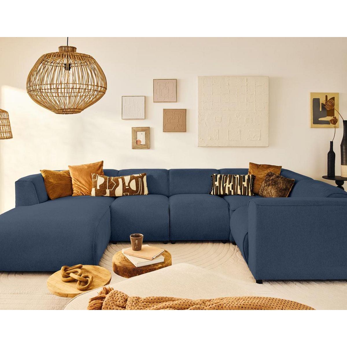 LISA DESIGN Suaro - canapé modulable panoramique d'angle droit 7 places en tissu texturé