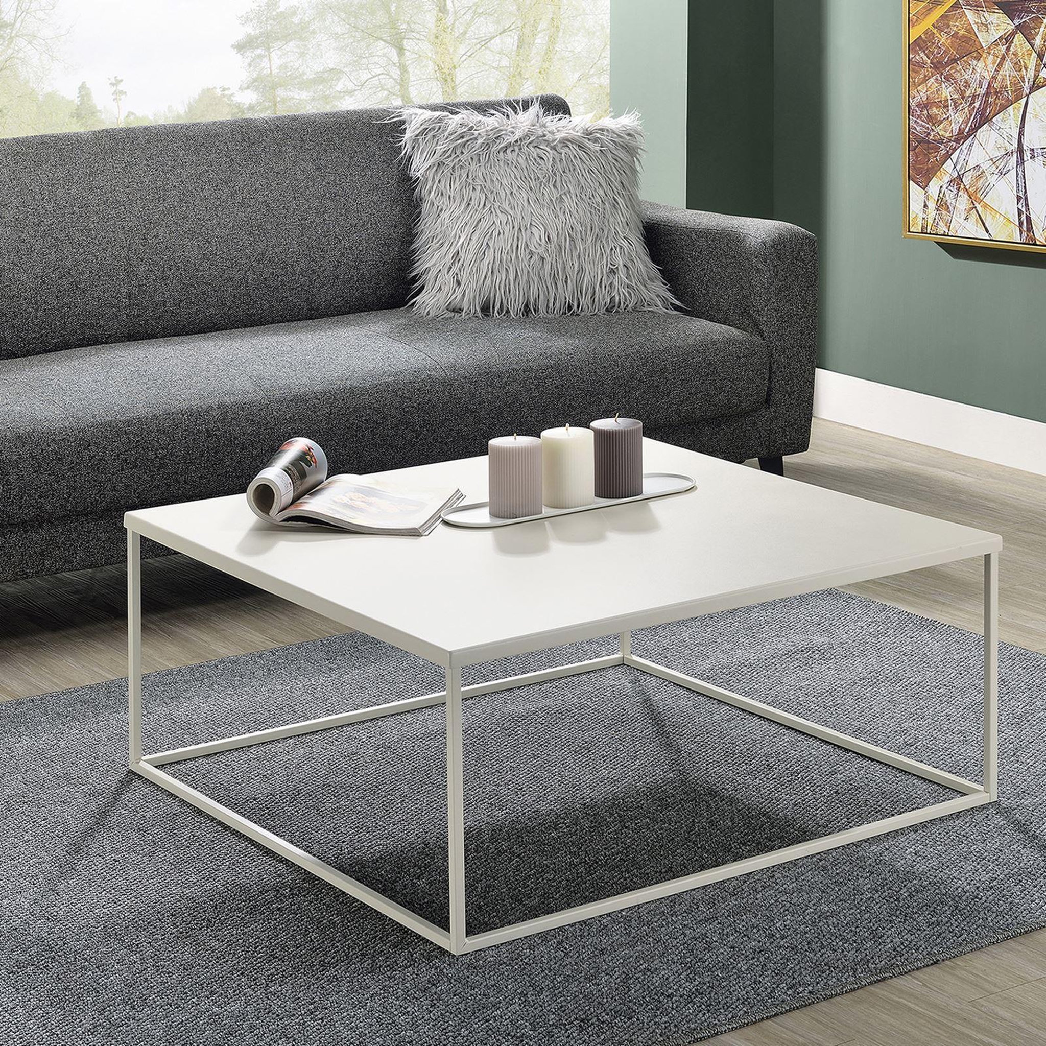 Voir la diapositive 2 : IDIMEX Table basse carrée hilar, cadre et plateau en métal laqué