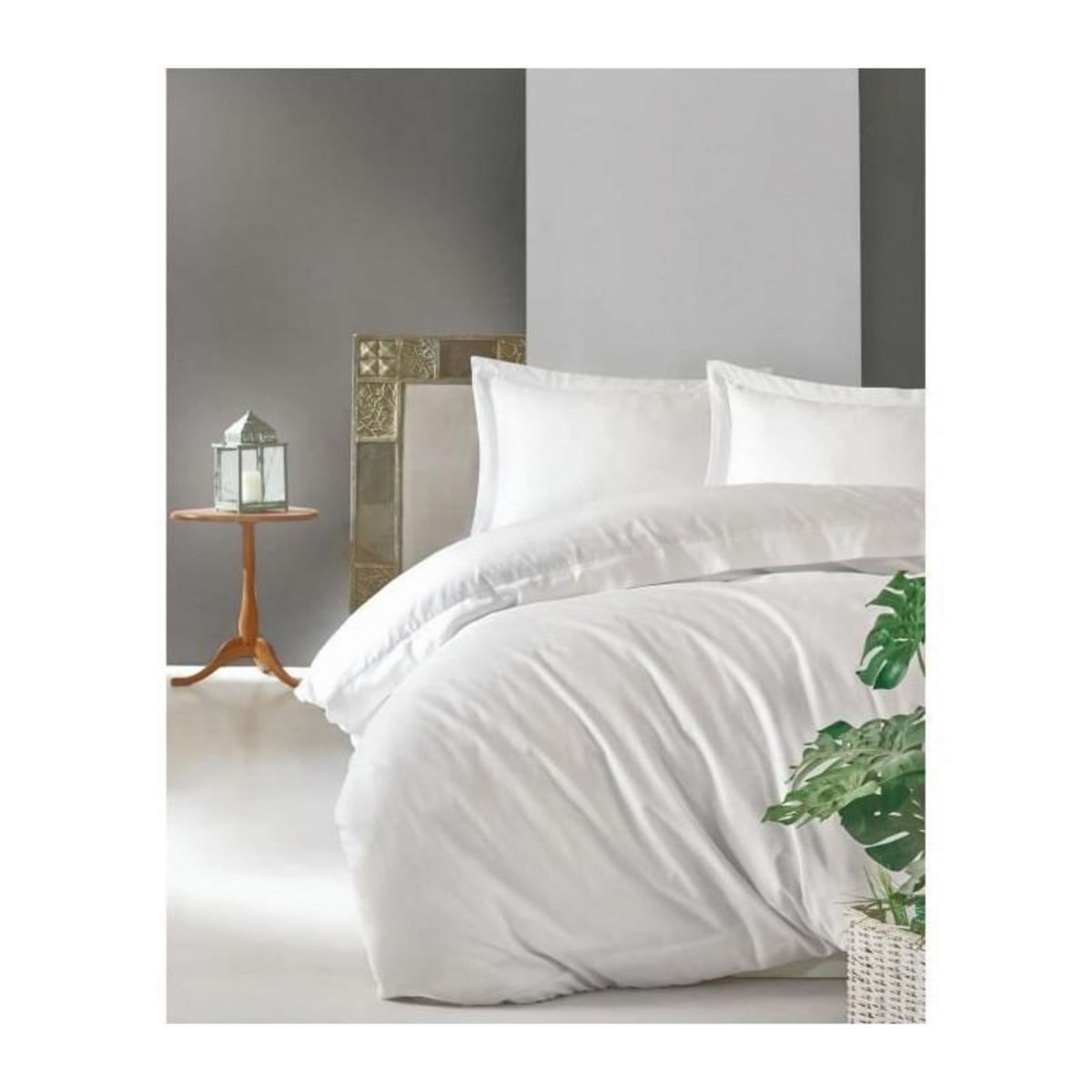 GENERIQUE Parure de lit - 129CTN63488 - 1 housse de couette 220 x 240 cm + 2 taies d'oreiller 60 x 60 cm - Satiné 100% coton - Blanc