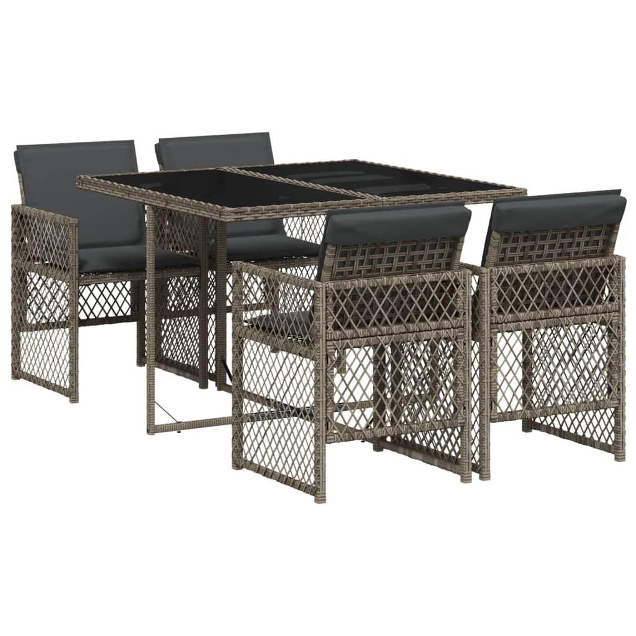 Voir la diapositive 2 : VIDAXL Ensemble a manger de jardin 5 pcs coussins gris resine tressee