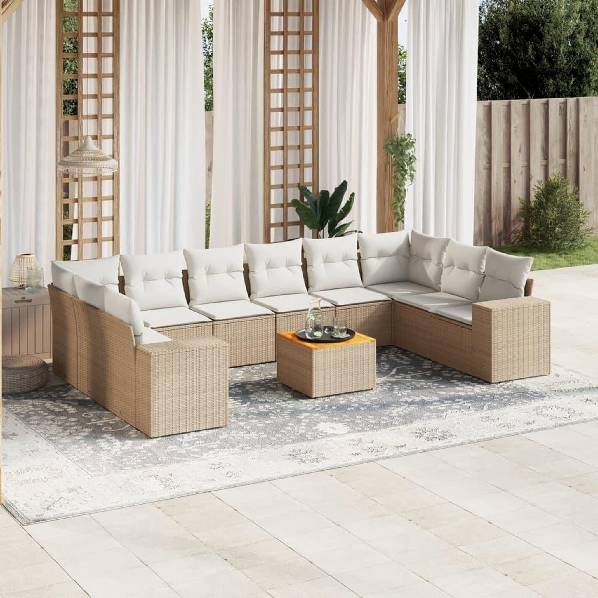 VIDAXL Salon de jardin 11 pcs avec coussins beige resine tressee