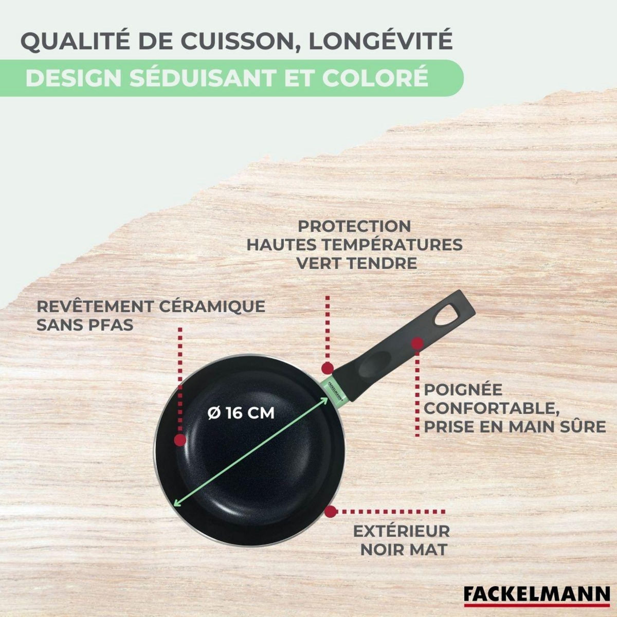 Fackelmann Casserole 16 cm aluminium revêtement céramique antiadhésif sans PFAS Fackelmann Brandao