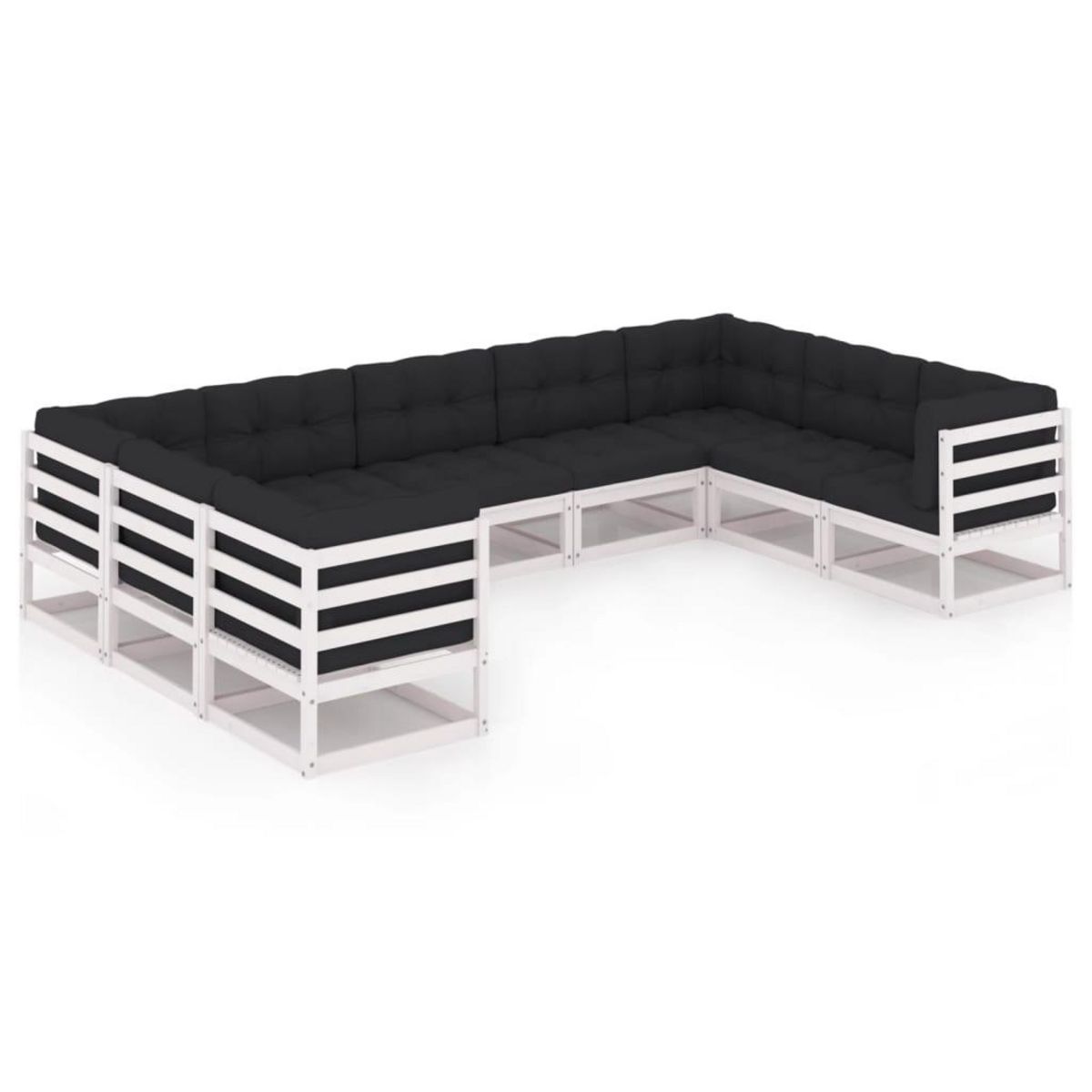 VIDAXL Salon de jardin 9 pcs avec coussins Blanc Bois de pin massif