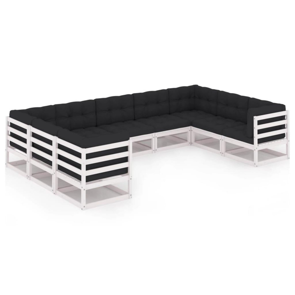 VIDAXL Salon de jardin 9 pcs avec coussins Blanc Bois de pin massif