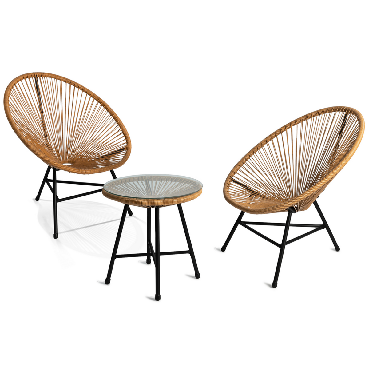 ID MARKET Salon de jardin IZMIR table et 2 fauteuils oeuf cordage effet rotin