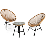 ID MARKET Salon de jardin IZMIR table et 2 fauteuils oeuf cordage effet rotin