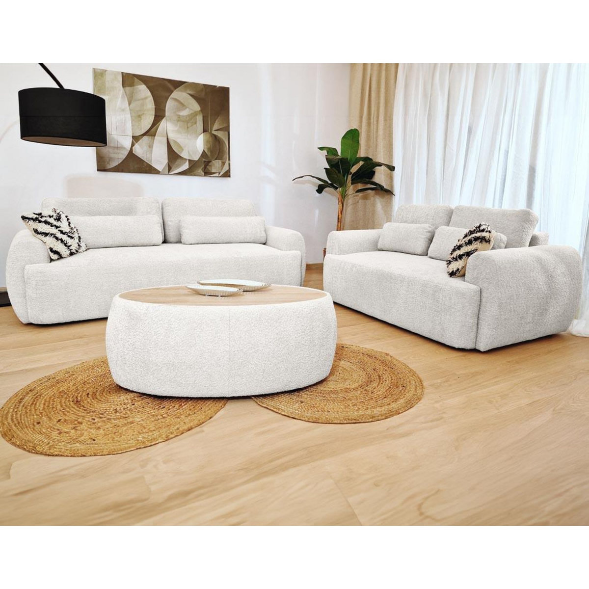 BEST MOBILIER Mahina - canapé droit 3 places - convertible avec coffre - en tissu bouclette