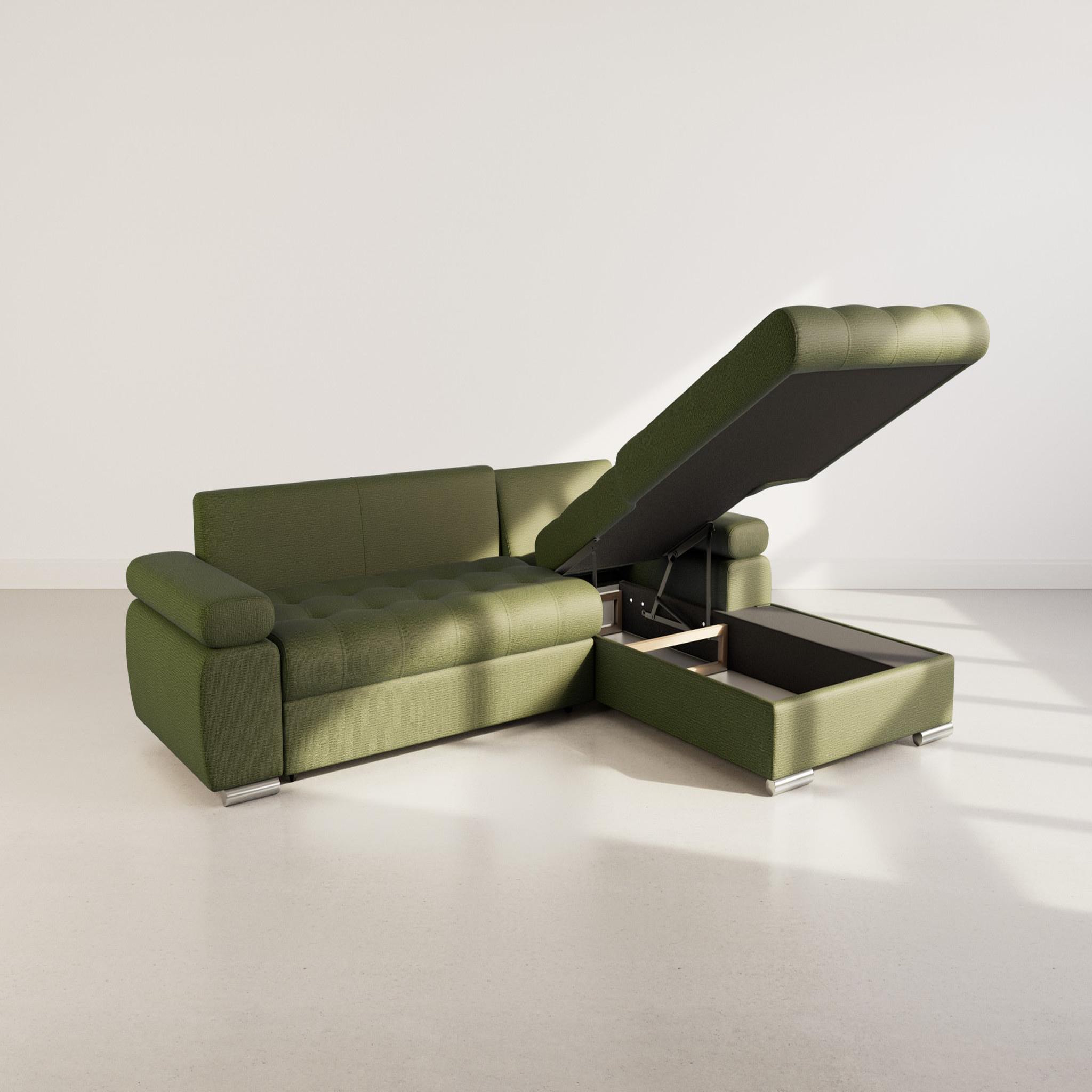 Voir la diapositive 3 : BEST MOBILIER Bianca - canapé d'angle droit 4 places convertible avec coffre en tissu texturé