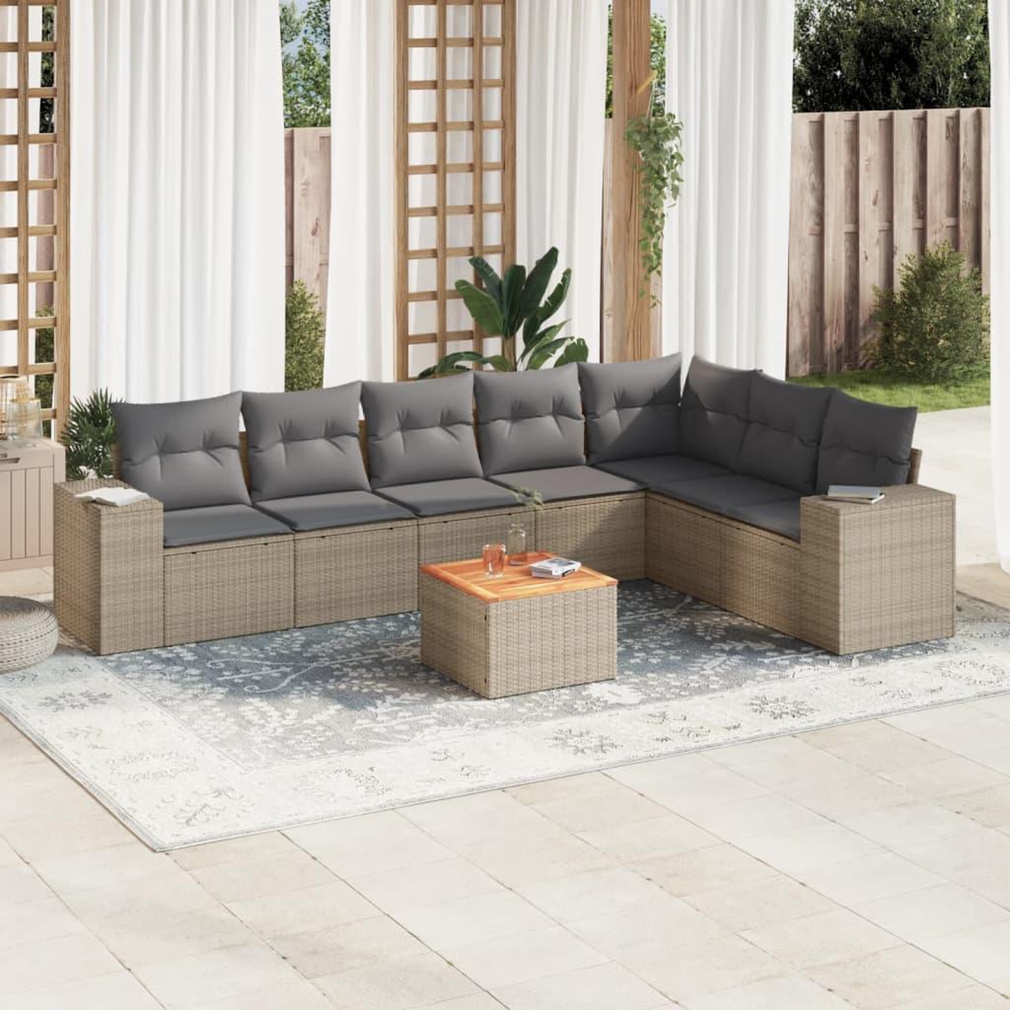 VIDAXL Salon de jardin avec coussins 8 pcs beige resine tressee