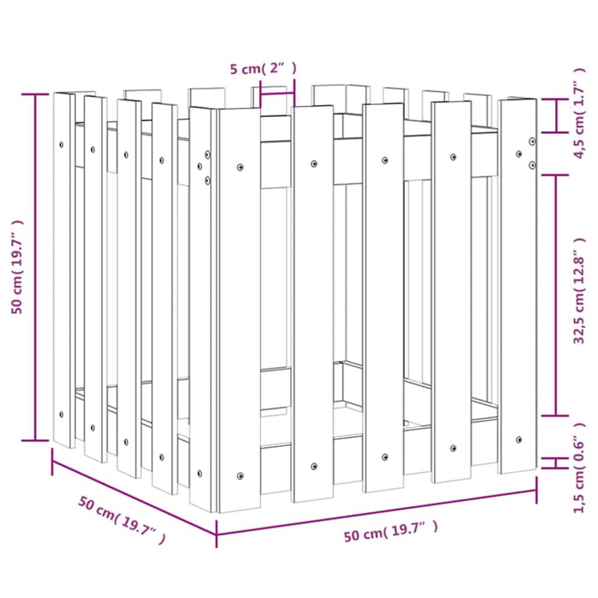 Voir la diapositive 6 : VIDAXL Jardiniere avec design de cloture 50x50x50 cm Douglas massif