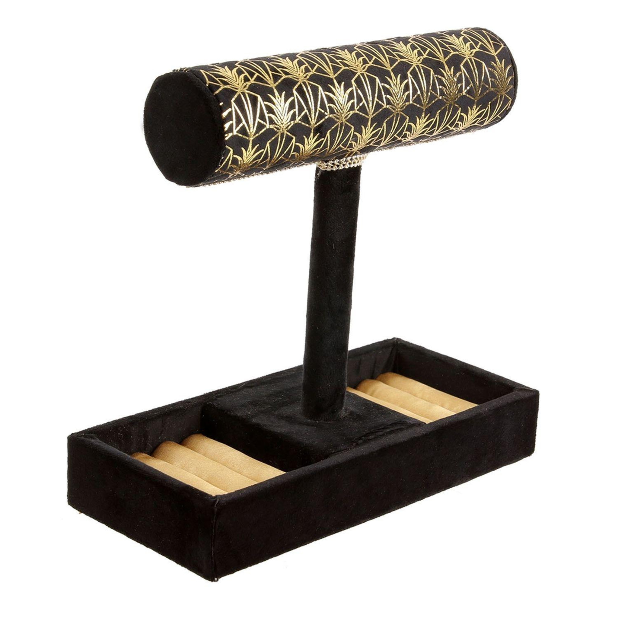 The Home Deco Factory Porte-bijoux velours Art Décoration - 23 x H. 23,5 cm - Noir et doré