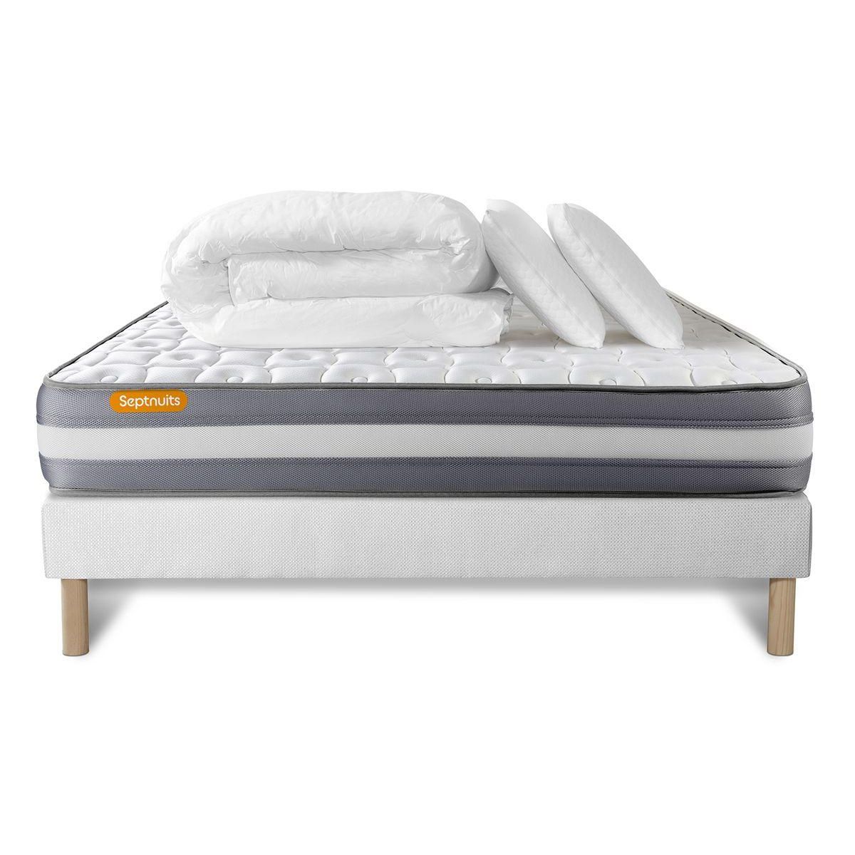 SEPTNUITS PACK matelas + sommier Memo Plus Mémoire de forme 3 zones + 2 oreillers + couette