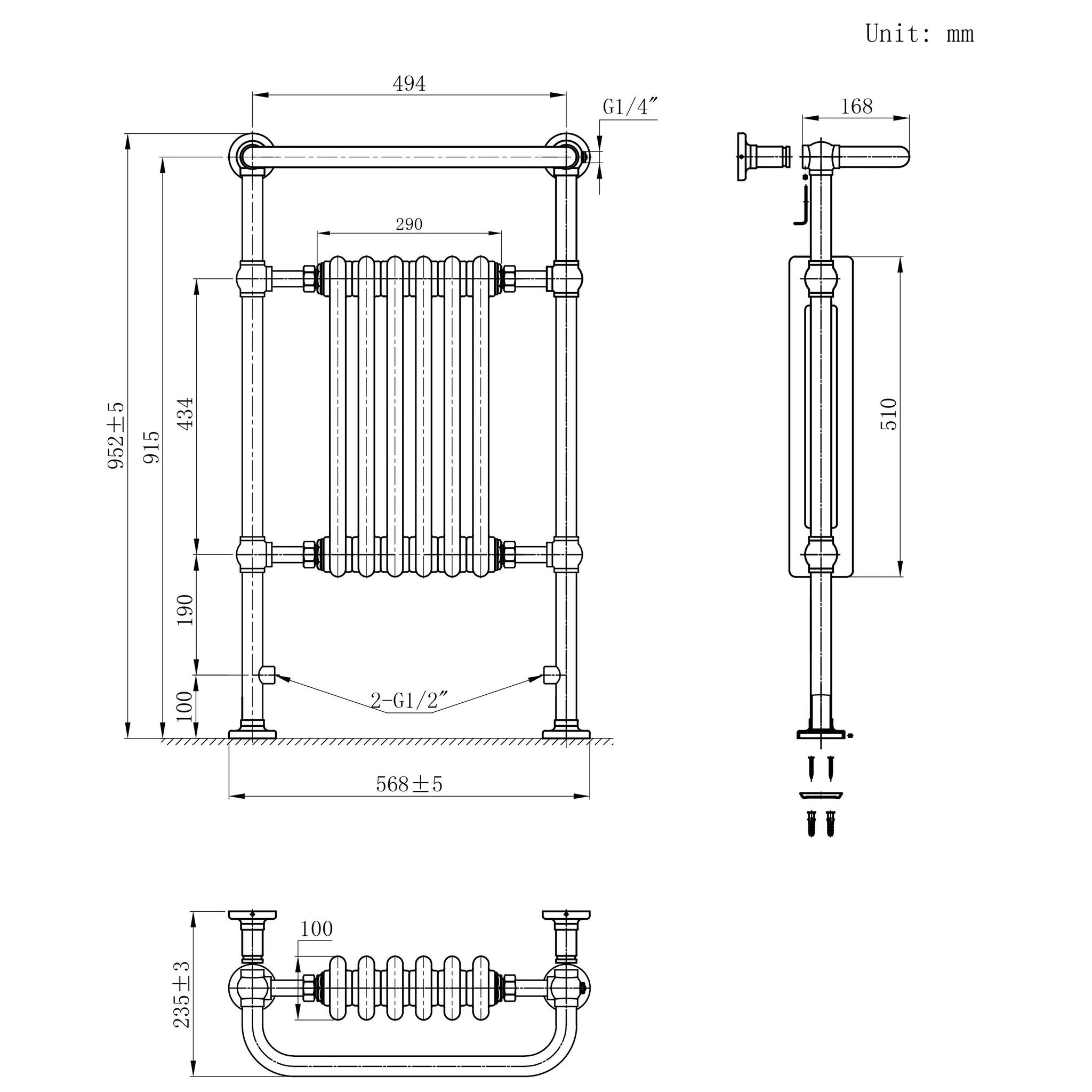 Voir la diapositive 5 : MONSTERSHOP Radiateur traditionnel sèche-serviettes - 950 mm x 570 mm