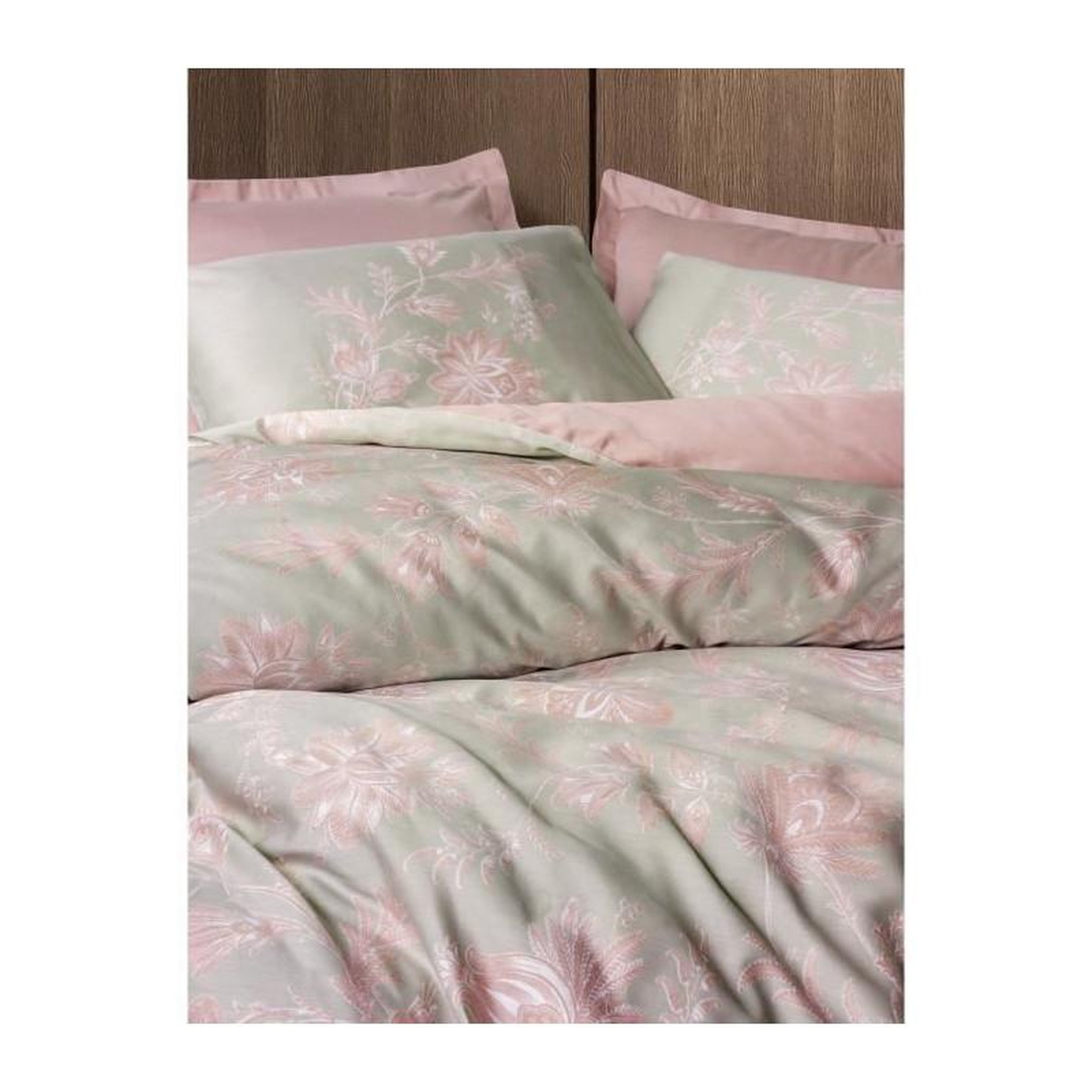 Voir la diapositive 2 : GENERIQUE Parure de lit - 129CTN64854 - 1 housse de couette 220 x 240 cm + 2 taies d'oreiller 60 x 60 cm - Satiné 100% coton - Poudre