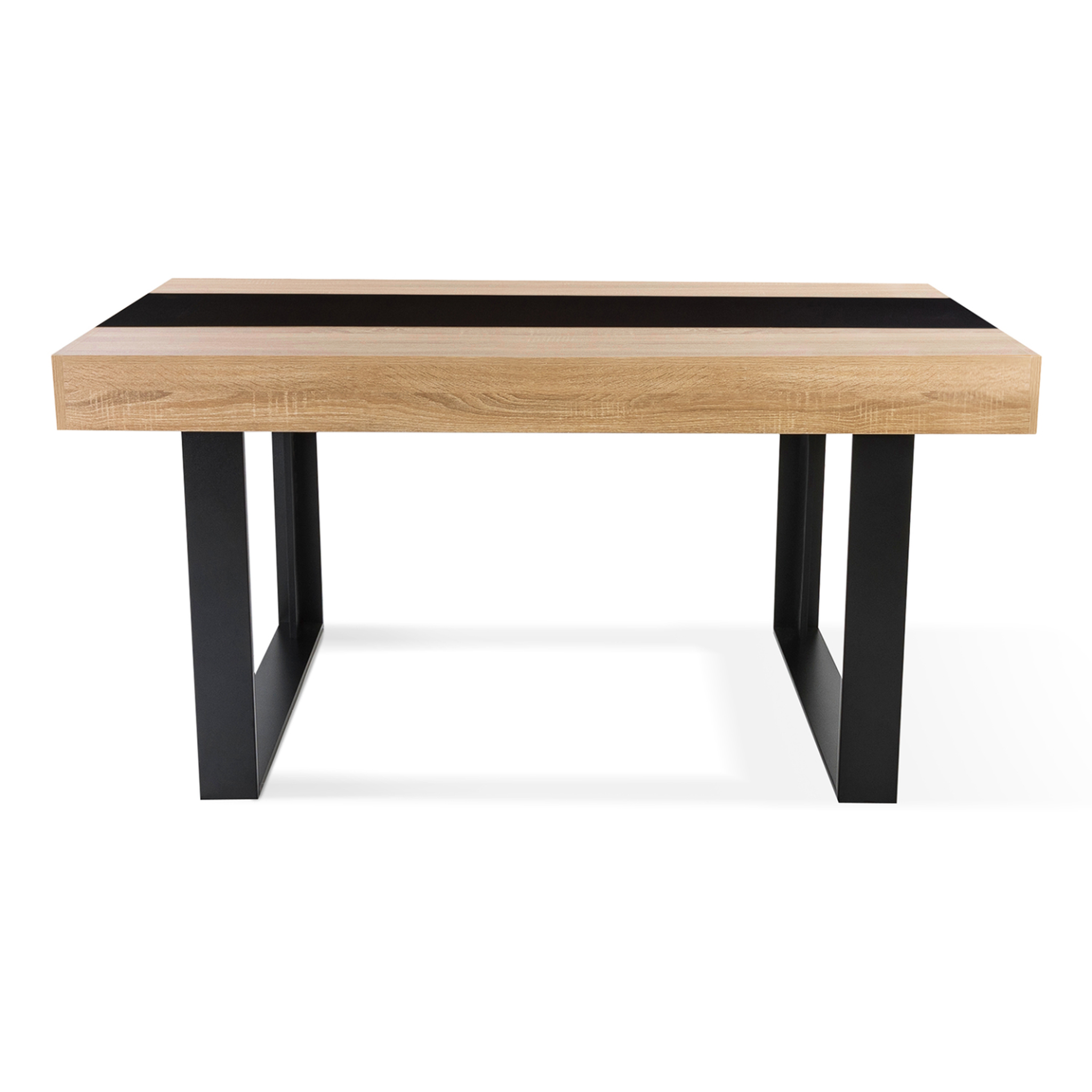 Voir la diapositive 3 : ID MARKET Table à manger rectangle phoenix 6 personnes bois et noir bande centrale noire 160 cm