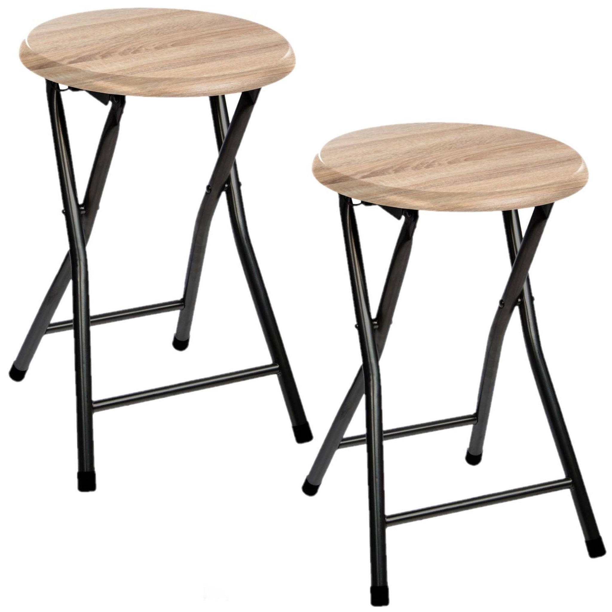 TOILINUX Lot de 2 tabourets pliants en métal - beige et noir